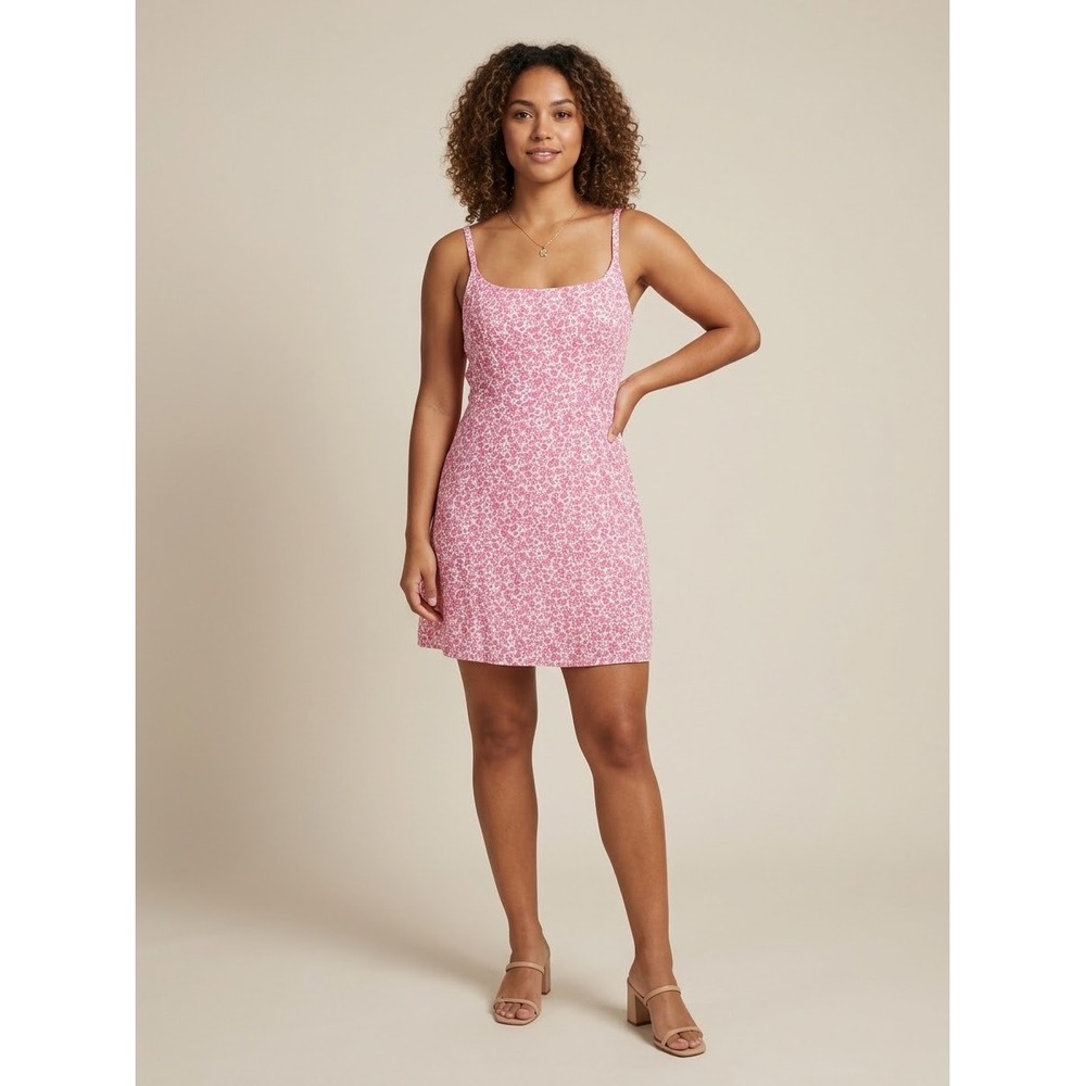 Old Navy Pink Floral Linen Blend Smocked Back Mini Dress with Pockets Size M
